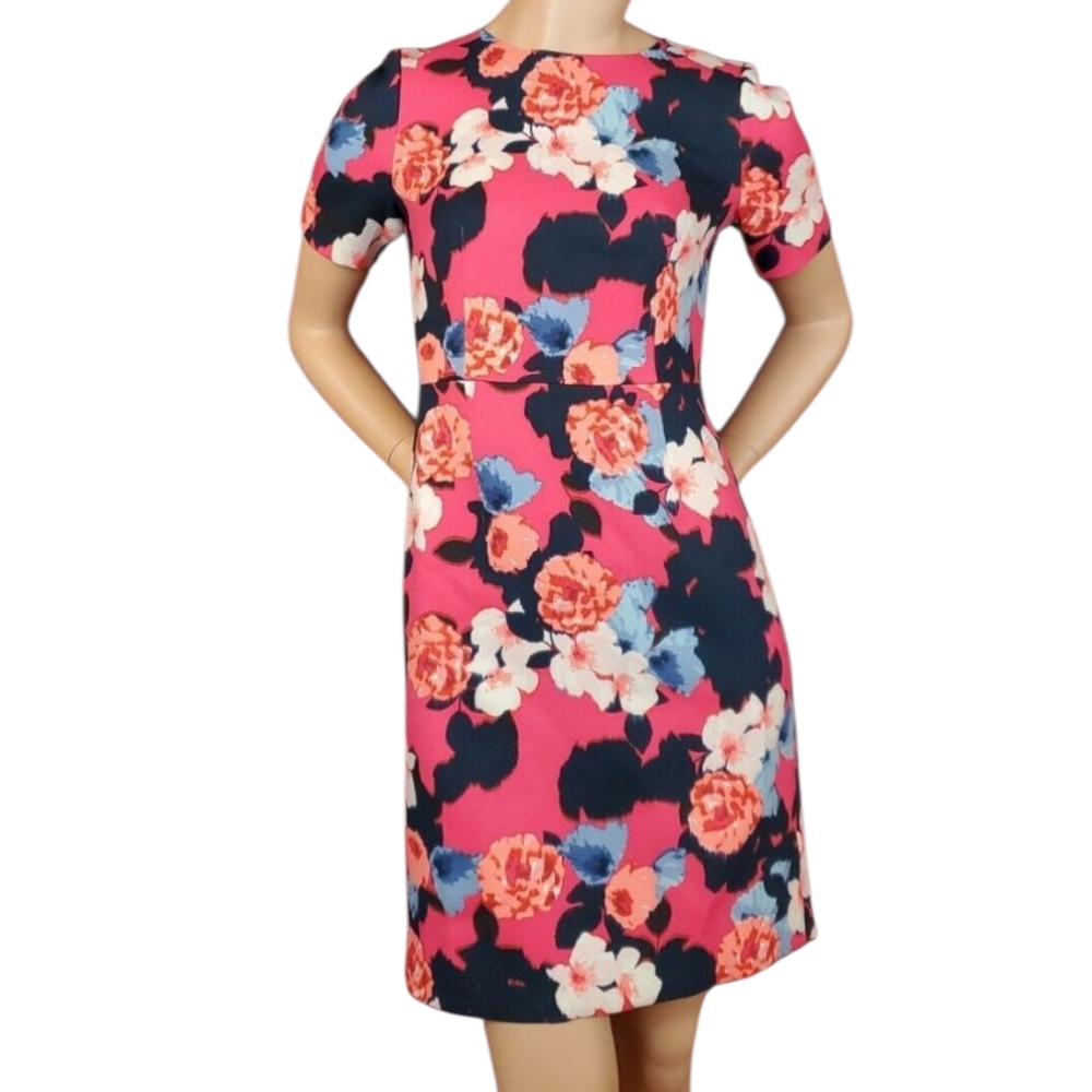 J. Crew Pink And Orange Sheath Midi Short Sleeve Dress  Size 4